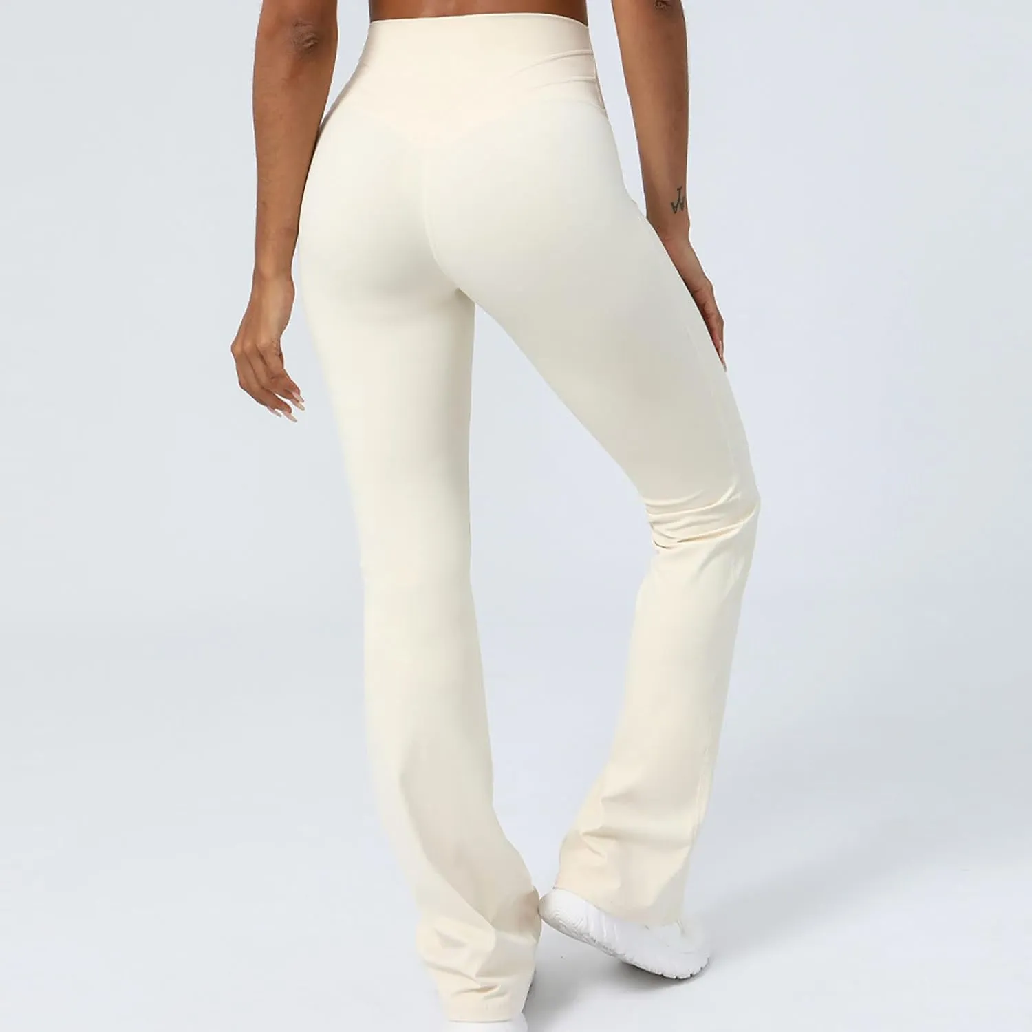 Flared Yoga Pants for Women Butt Lifting Elastic High Waisted Leggings Solid Color Side Split Sports Trousers