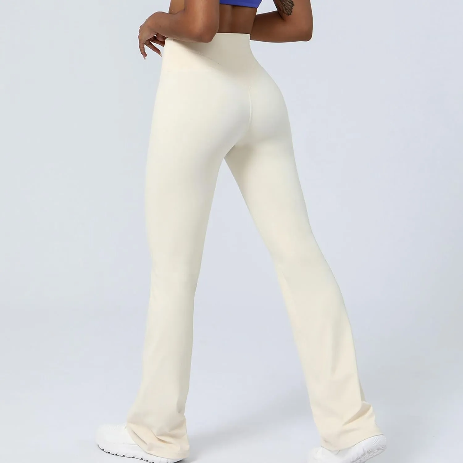 Flared Yoga Pants for Women Butt Lifting Elastic High Waisted Leggings Solid Color Side Split Sports Trousers