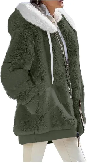 Fleece Jacket Women Sherpa Jacket Zip Up Hooded Oversized Coats Warm Winter Coats for Women 2024 with Pockets
