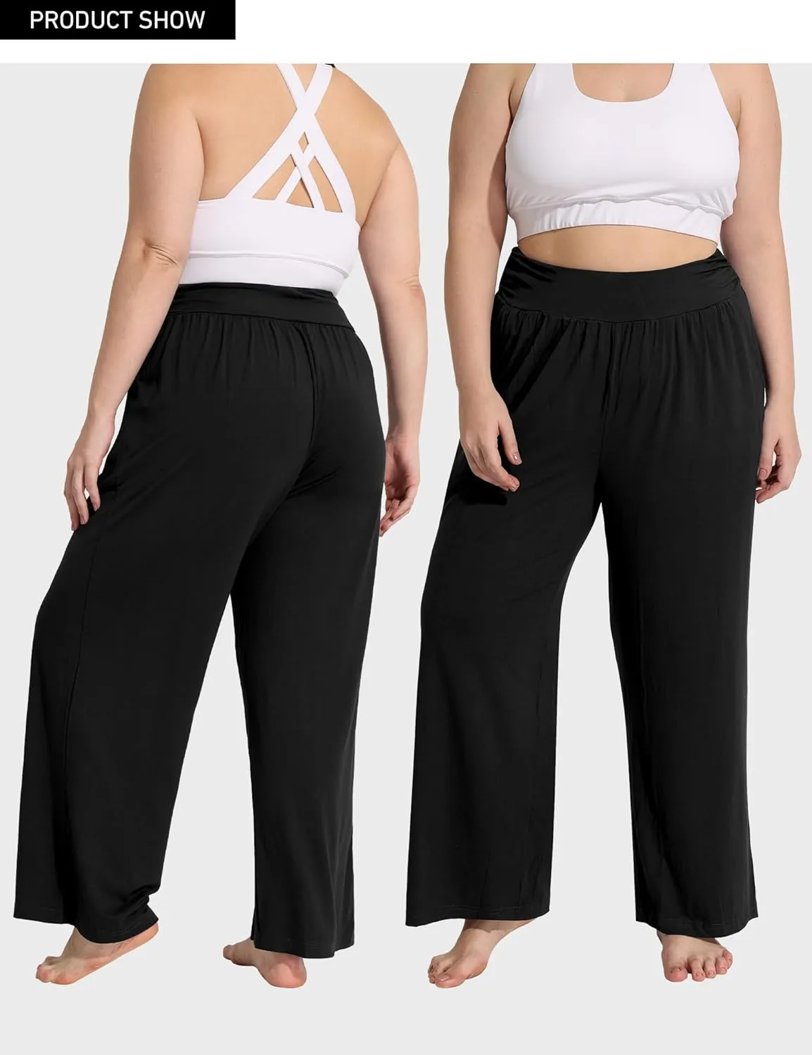 FOREYOND Plus Size Wide Leg Pants for Women Comfy Casual Lounge Yoga Pants High Waist Pajama Pants with Pockets XL-5XL