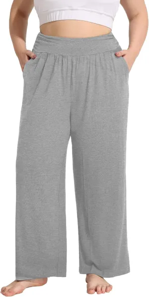 FOREYOND Plus Size Wide Leg Pants for Women Comfy Casual Lounge Yoga Pants High Waist Pajama Pants with Pockets XL-5XL