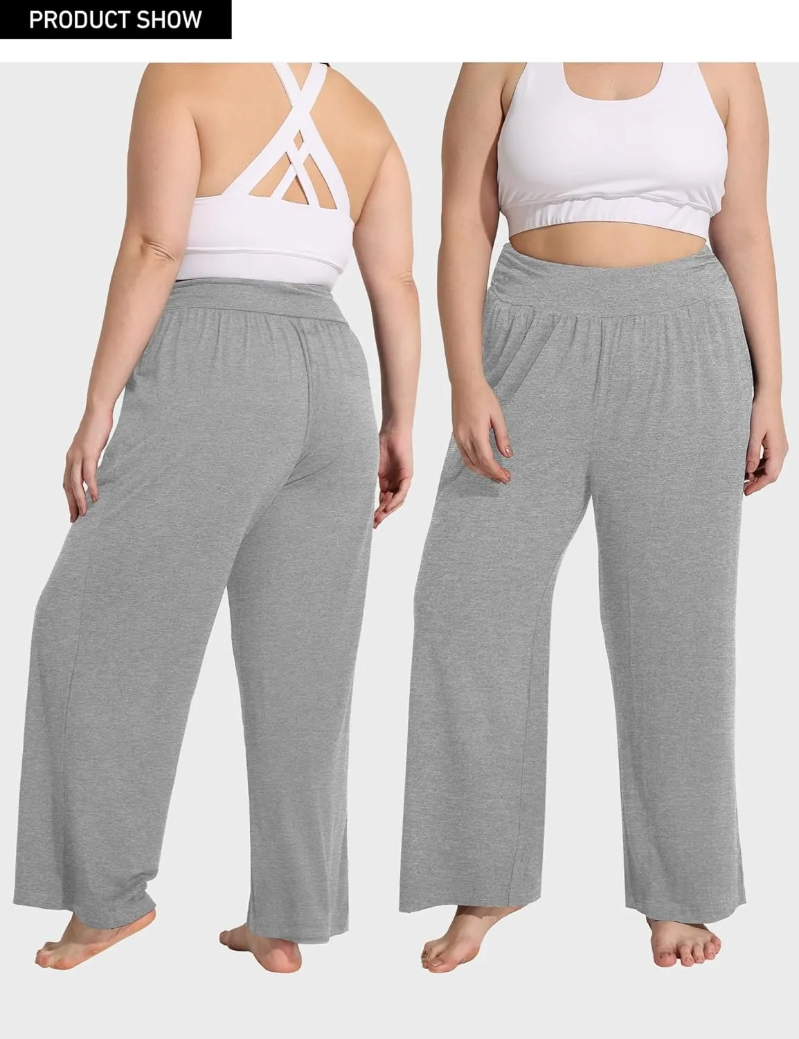 FOREYOND Plus Size Wide Leg Pants for Women Comfy Casual Lounge Yoga Pants High Waist Pajama Pants with Pockets XL-5XL