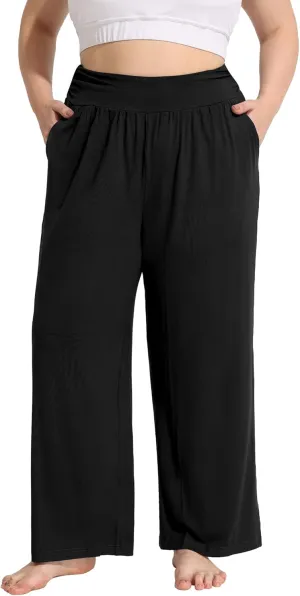 FOREYOND Plus Size Wide Leg Pants for Women Comfy Casual Lounge Yoga Pants High Waist Pajama Pants with Pockets XL-5XL
