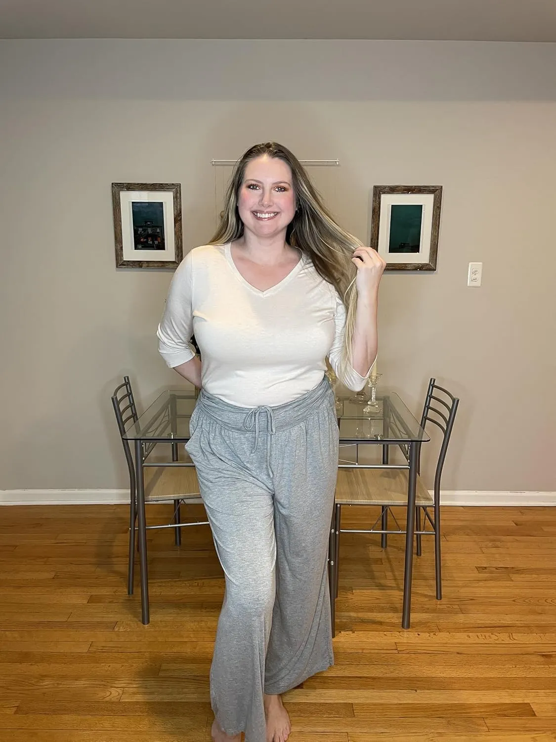 FOREYOND Plus Size Wide Leg Pants for Women Comfy Casual Lounge Yoga Pants High Waist Pajama Pants with Pockets XL-5XL