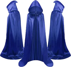 Full Length Hooded Cloak Satin Halloween Costume Cape Cosplay Party Cloak for Men and Women Renaissance Cape Cloaks