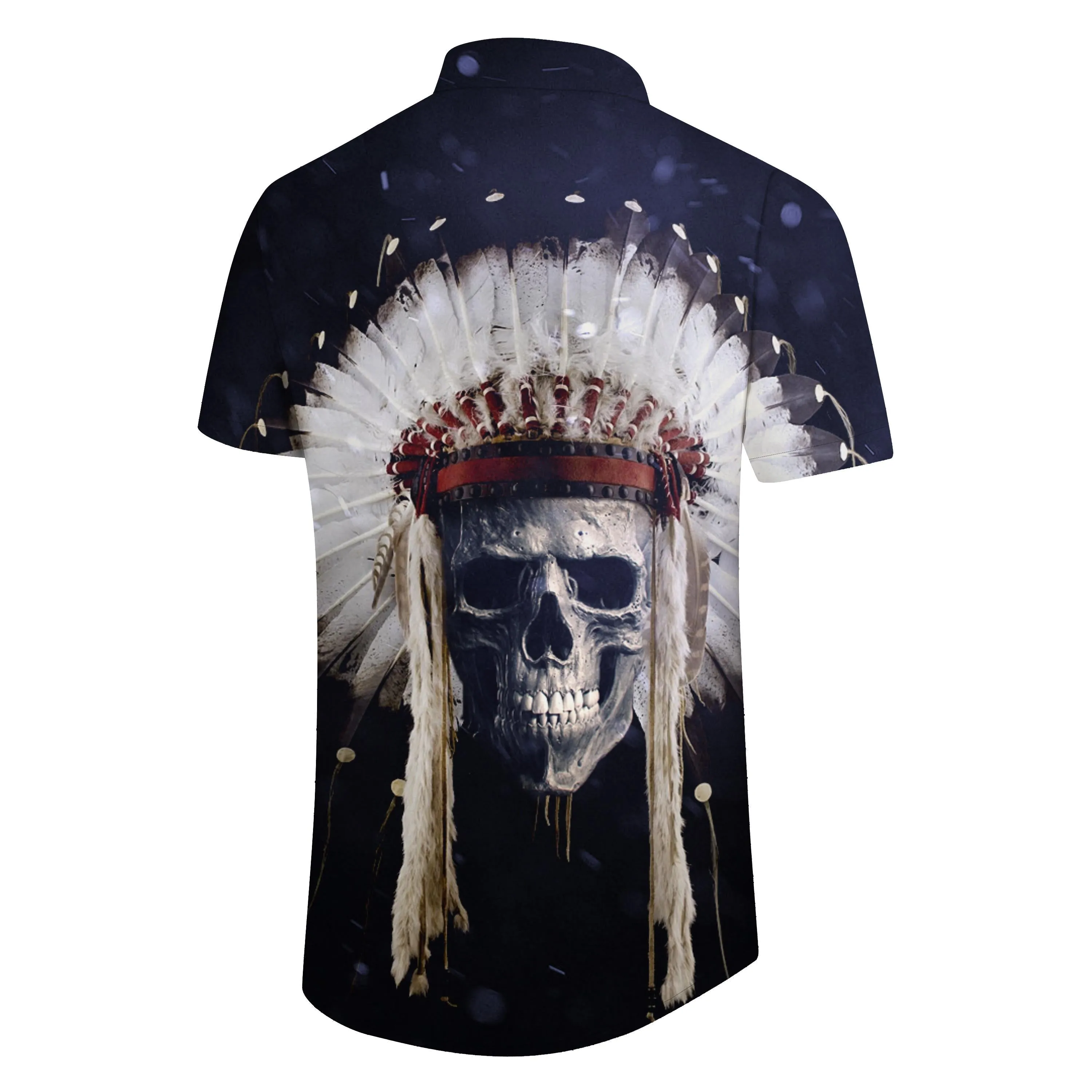 Fun New Casual Hawaiian Button Men's Shirt Short Sleeve Clothing Print Skull Black