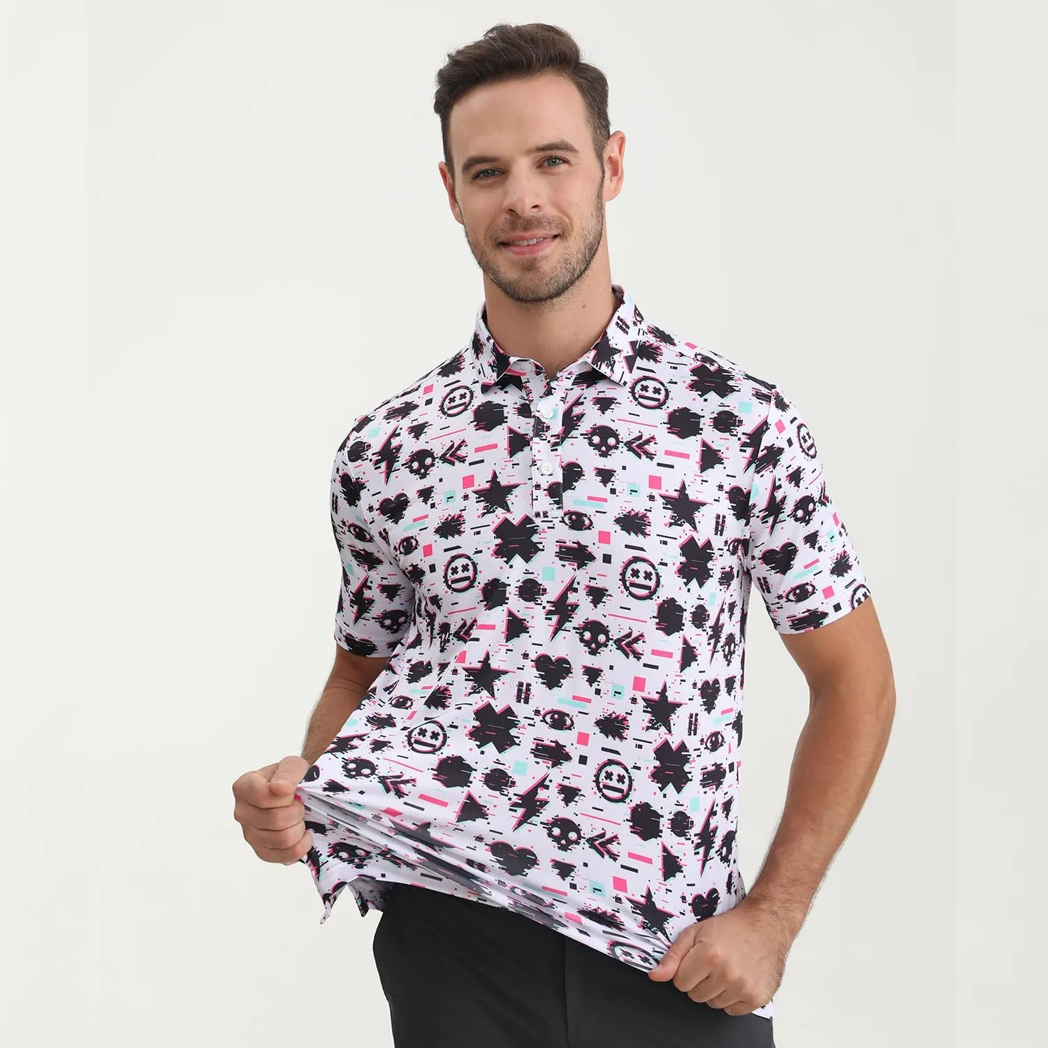 Funny Golf Polo Shirt Mens Dry Fit Print Moisture Wicking Athletic Soft Breathable Golf Polo T-Shirt