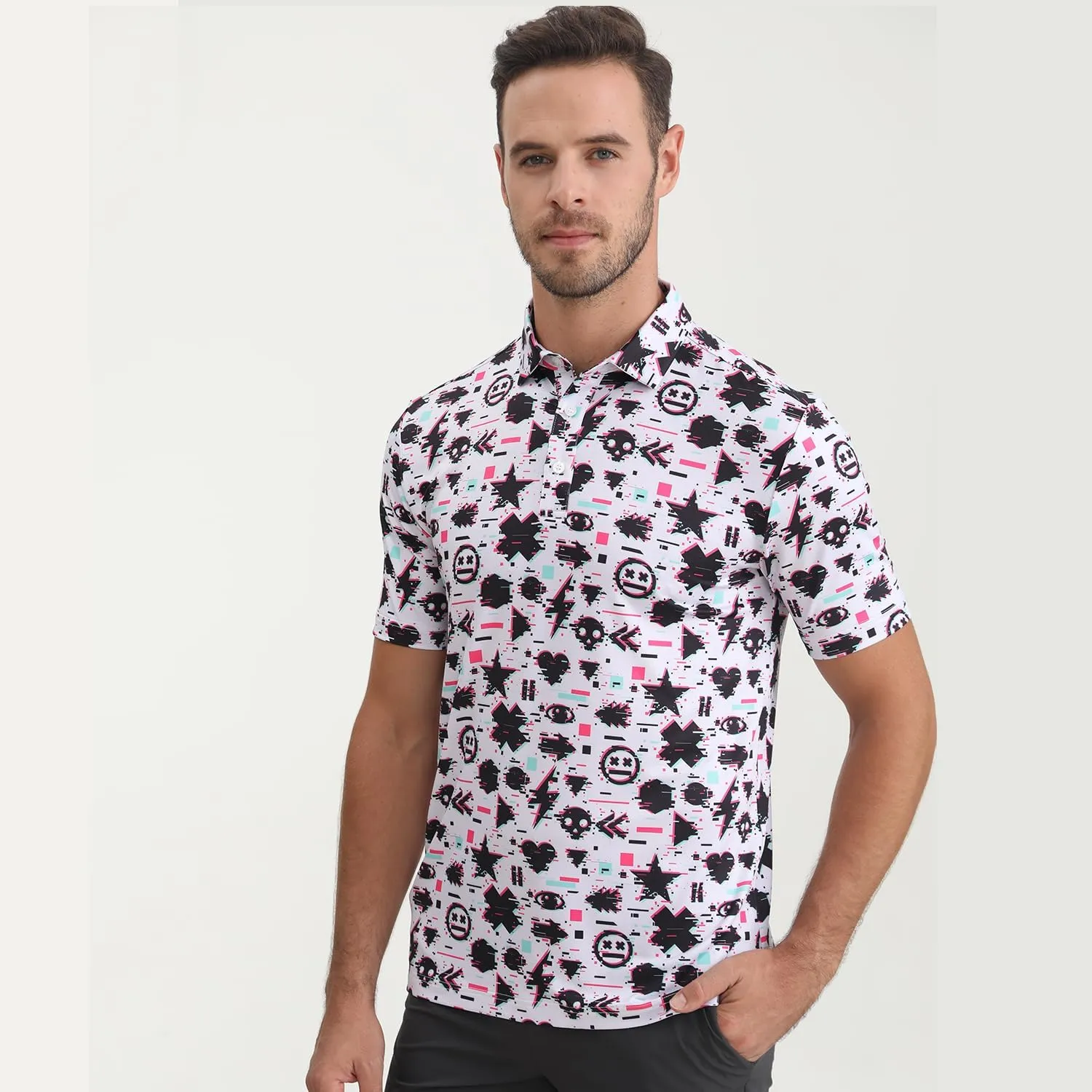 Funny Golf Polo Shirt Mens Dry Fit Print Moisture Wicking Athletic Soft Breathable Golf Polo T-Shirt