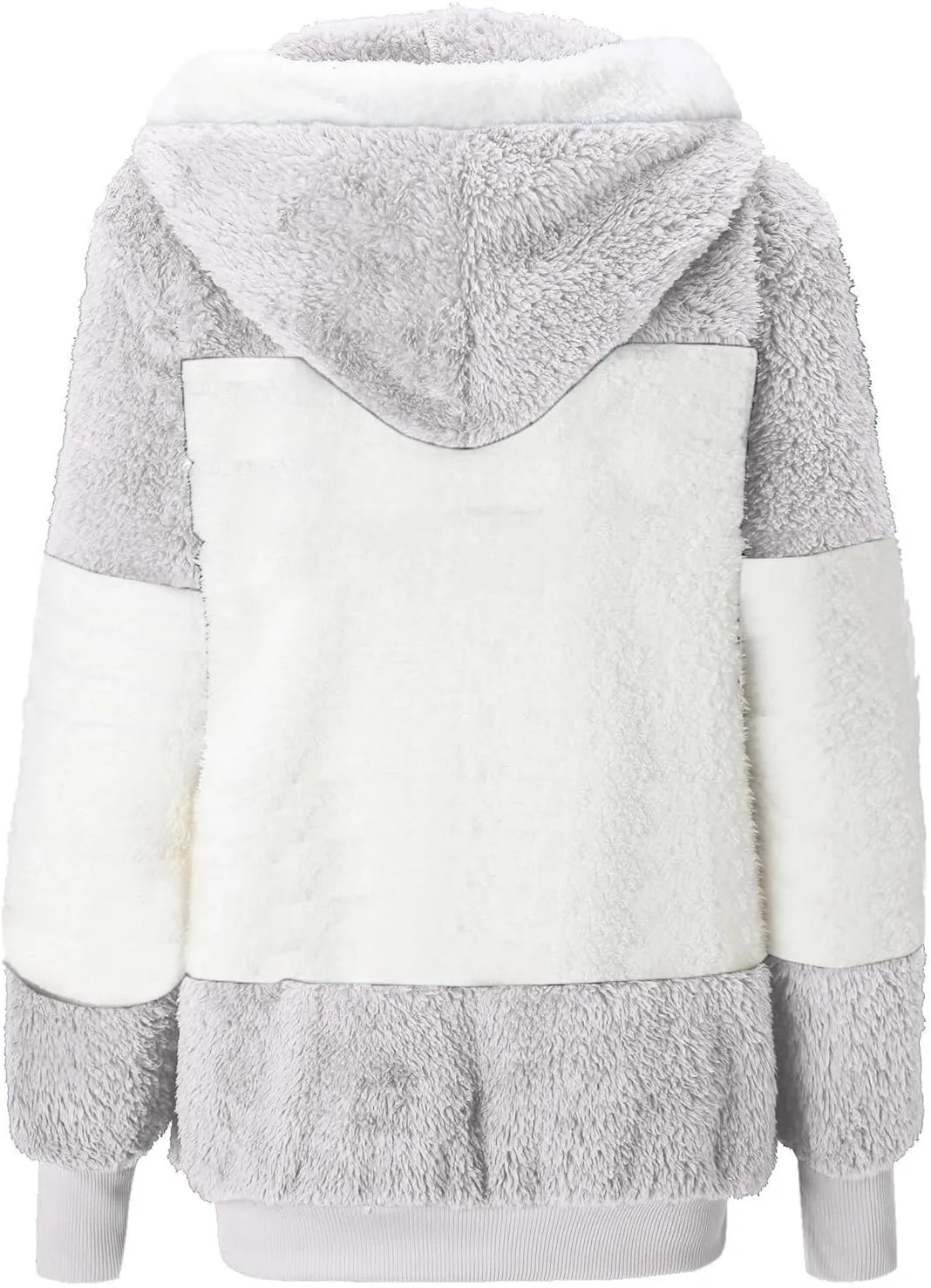 Fuzzy Fleece Jacket Women Plus Size Fashion Loose Plush Multi-Color Splicing Hooded Casual Jacket