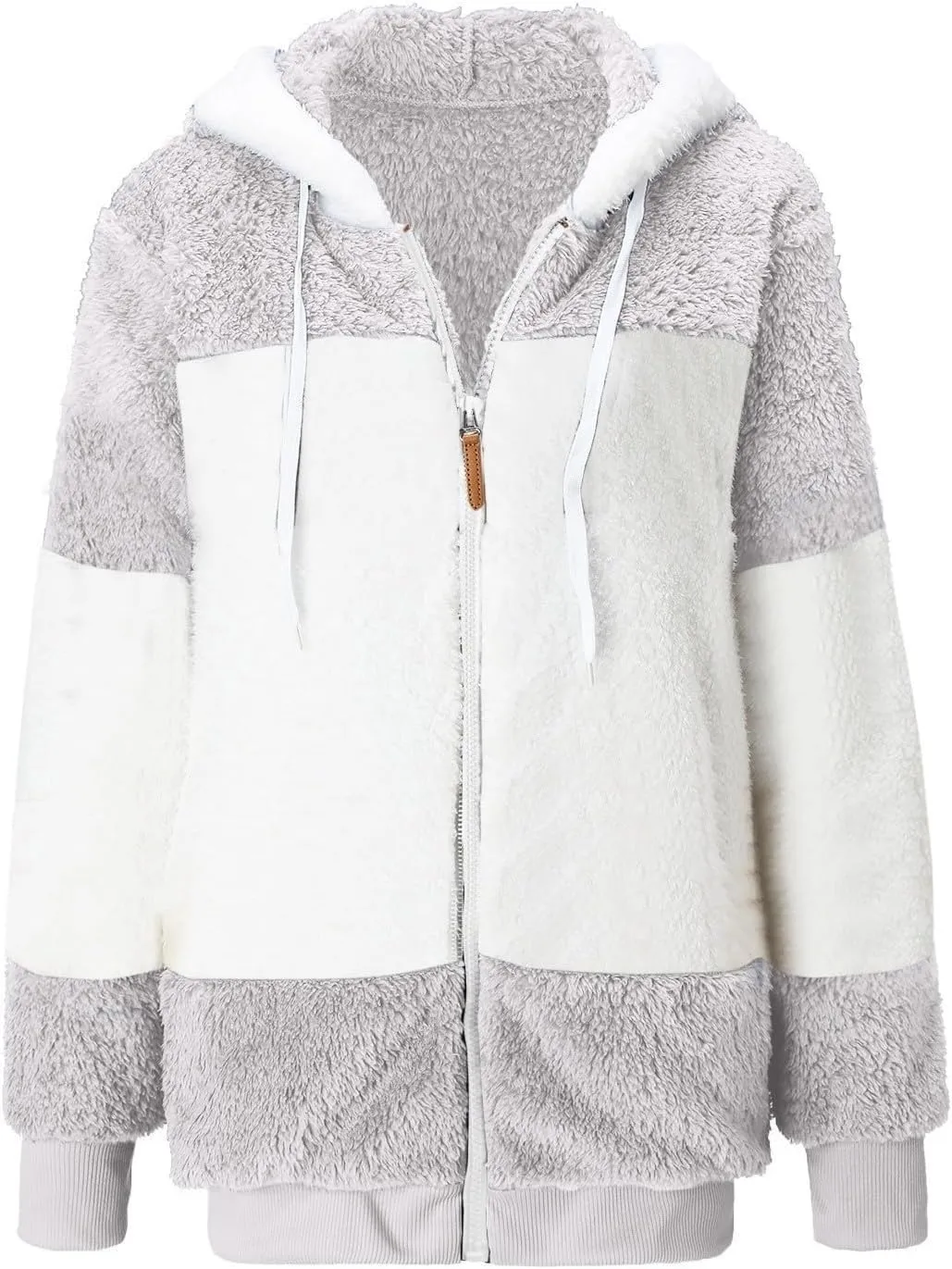 Fuzzy Fleece Jacket Women Plus Size Fashion Loose Plush Multi-Color Splicing Hooded Casual Jacket