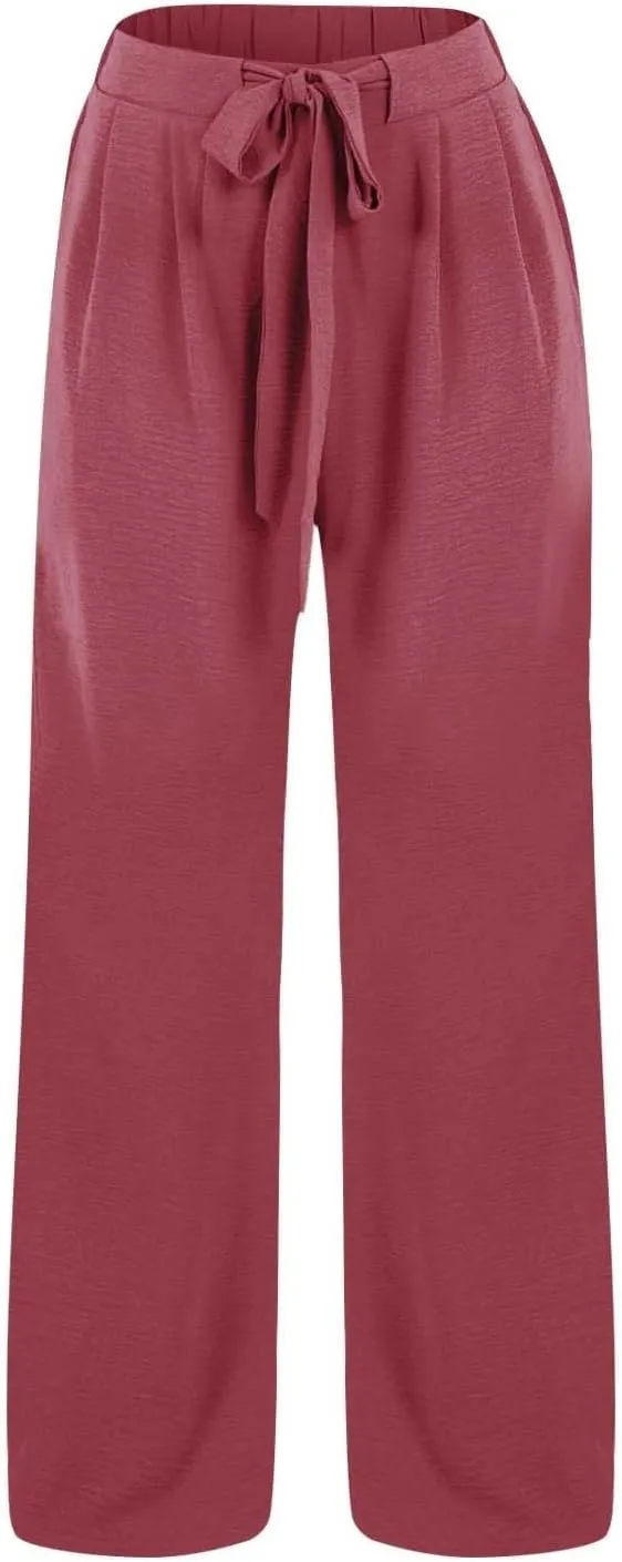 FZVYD Wide Leg Pants for Woman Linen Palazzo High Waisted Drawstring 2025 Summer Casual Business Beach Vacation Pant Trousers