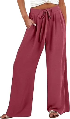 FZVYD Wide Leg Pants for Woman Linen Palazzo High Waisted Drawstring 2025 Summer Casual Business Beach Vacation Pant Trousers