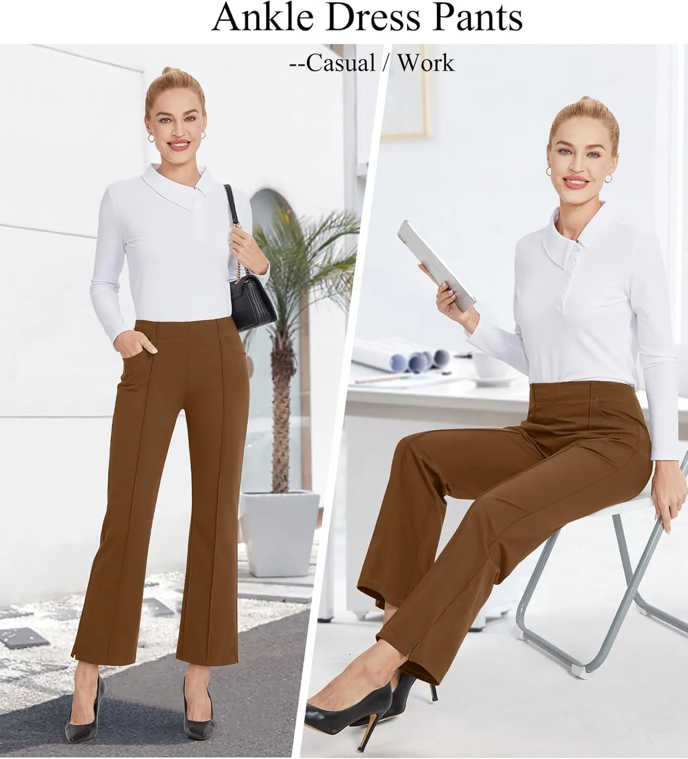 G4Free Yoga Dress Pants for Women Wide Leg Ankle Pants with Pockets Strechy Casual Loose Flare Work Pants 25"/27"/29"