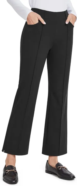 G4Free Yoga Dress Pants with Pockets Wide Leg Pants Women Strechy Yoga Flare Ankle Slacks Casual Work Pants (Black,S,25")