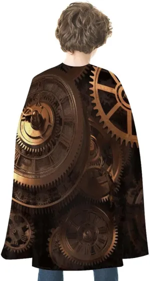 Gears Clock Bronze Century Halloween Cloak Unisex Halloween Cape Vampire Witch Cape for Halloween Cosplay Costume Robe