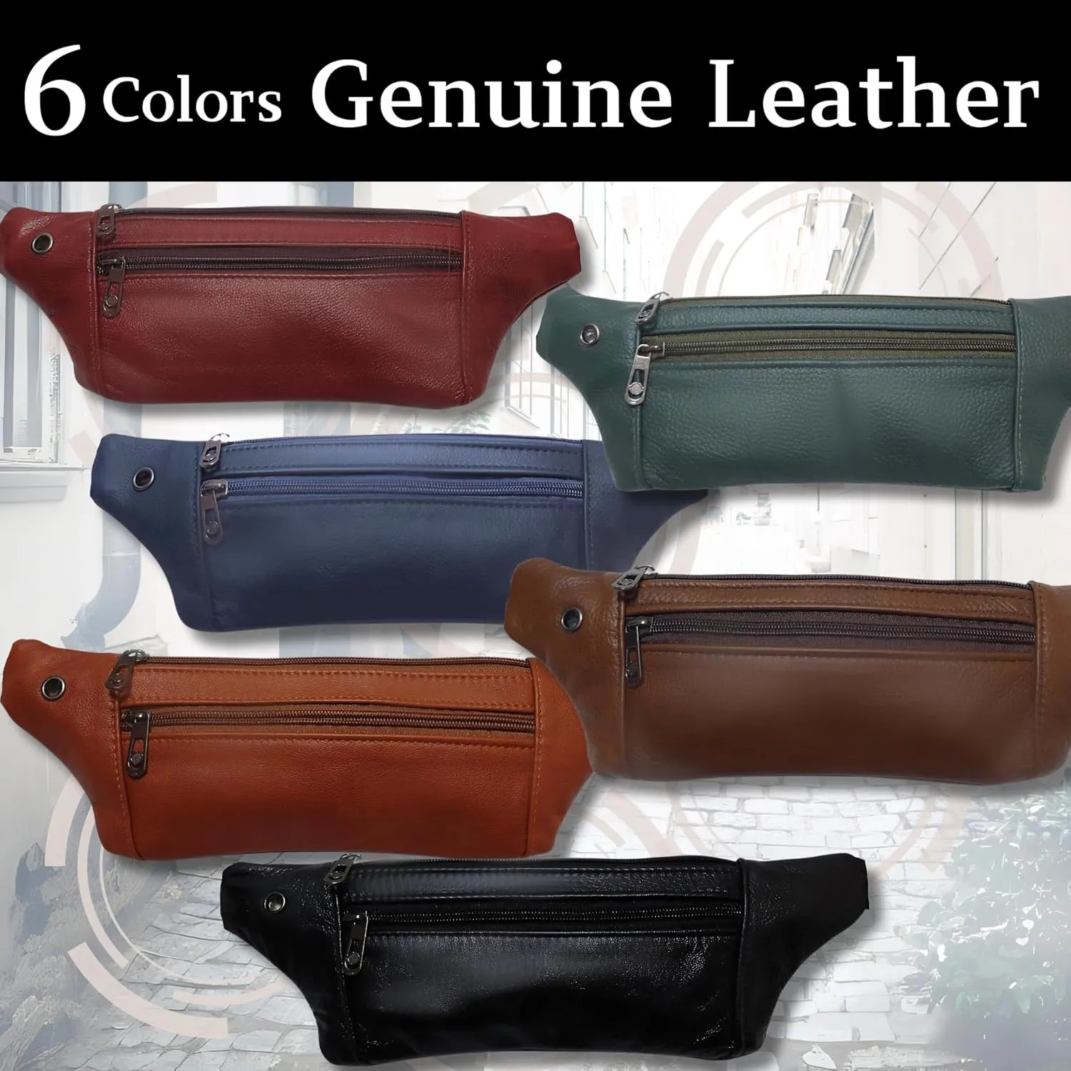 Genuine Leather Slim Sling Waist Bag, Crossbody Travel Pouch with Adjustable Strap and key Ring (Chestnut Brown)
