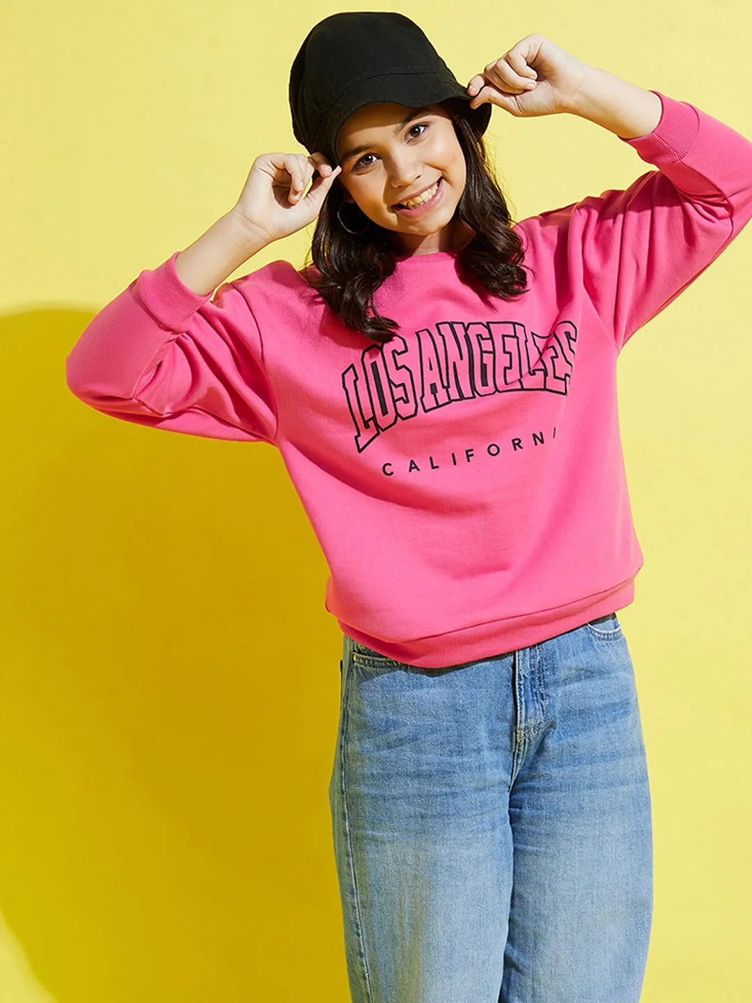 Girls Pink Fleece Losangeles Oversize Sweatshirt