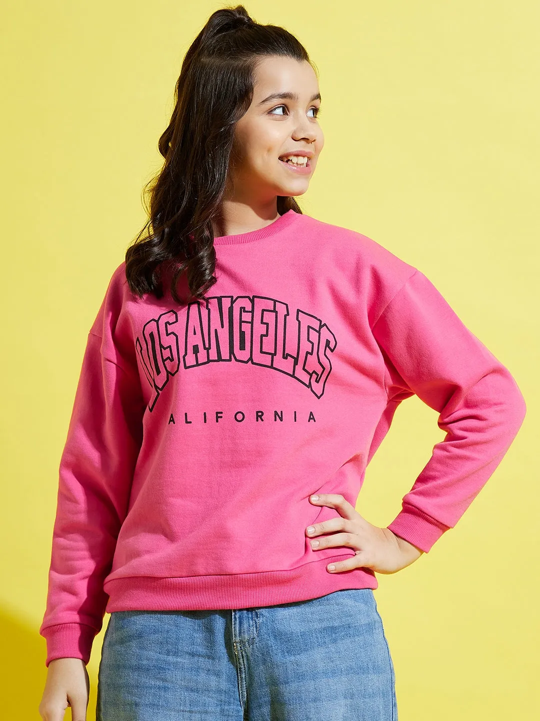 Girls Pink Fleece Losangeles Oversize Sweatshirt