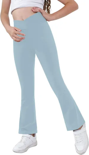Girls Yoga Pants V Cross Waist Wide Leg Workout Flare Pants High Waist Bootcut Pants