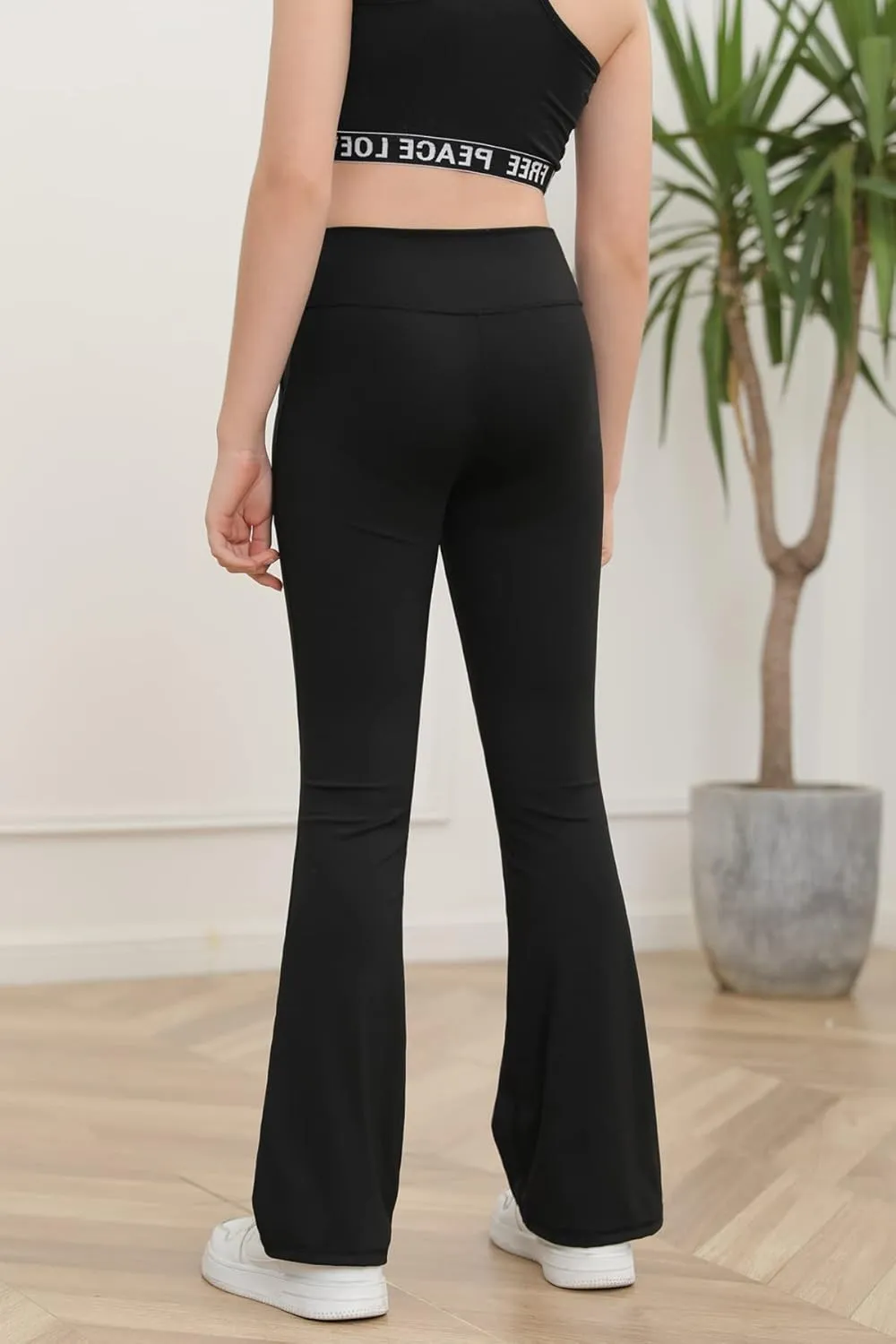 Girls Yoga Pants V Cross Waist Wide Leg Workout Flare Pants High Waist Bootcut Pants