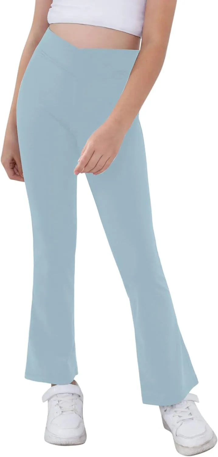 Girls Yoga Pants V Cross Waist Wide Leg Workout Flare Pants High Waist Bootcut Pants