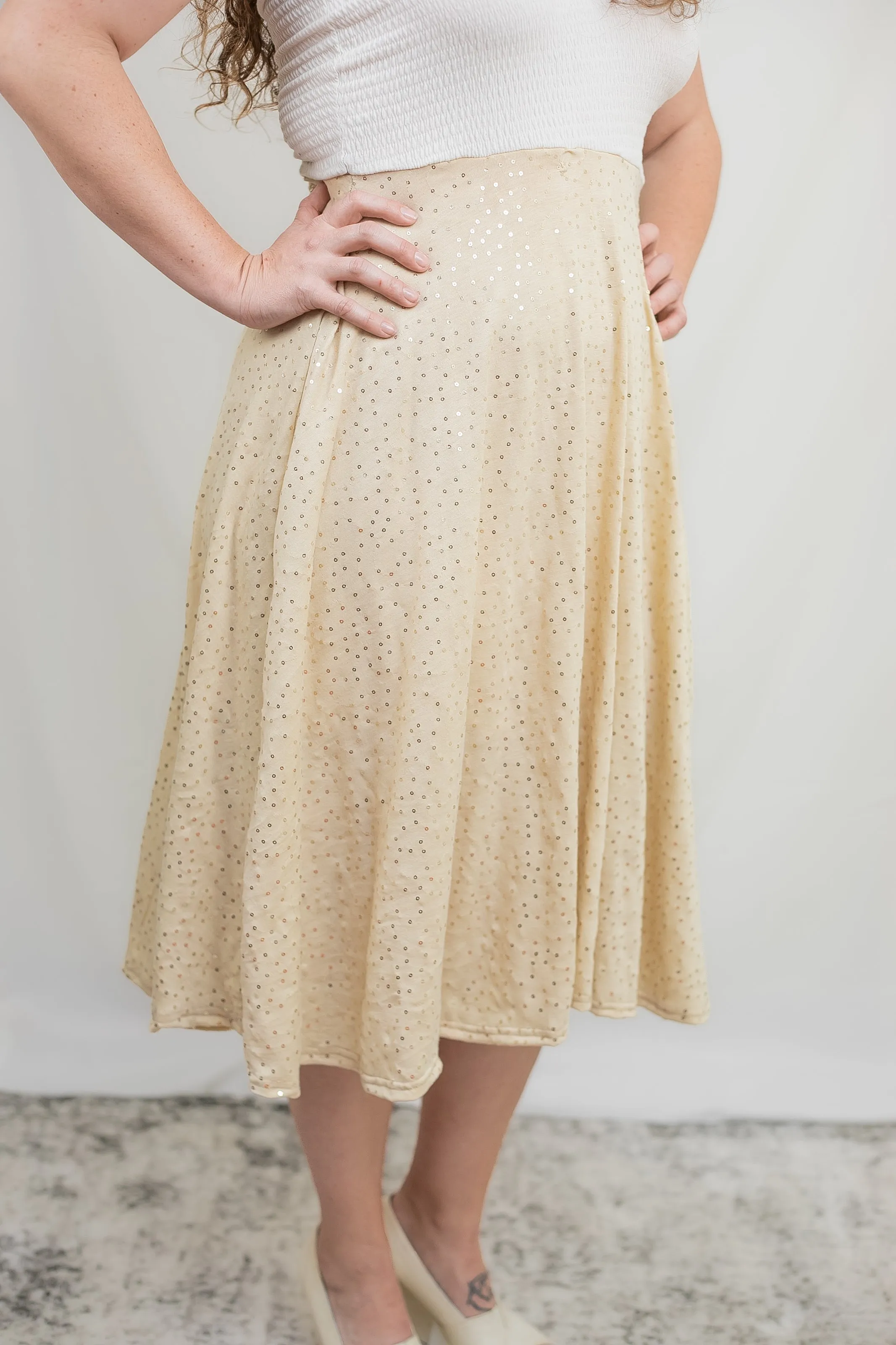 Gold Sequin on Tan Full Cut Skirt