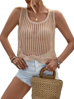 GORGLITTER Women's Boho Sleeveless Sweater Tank Top Hollow Out Sleeveless Knit Vest Fall Fashion