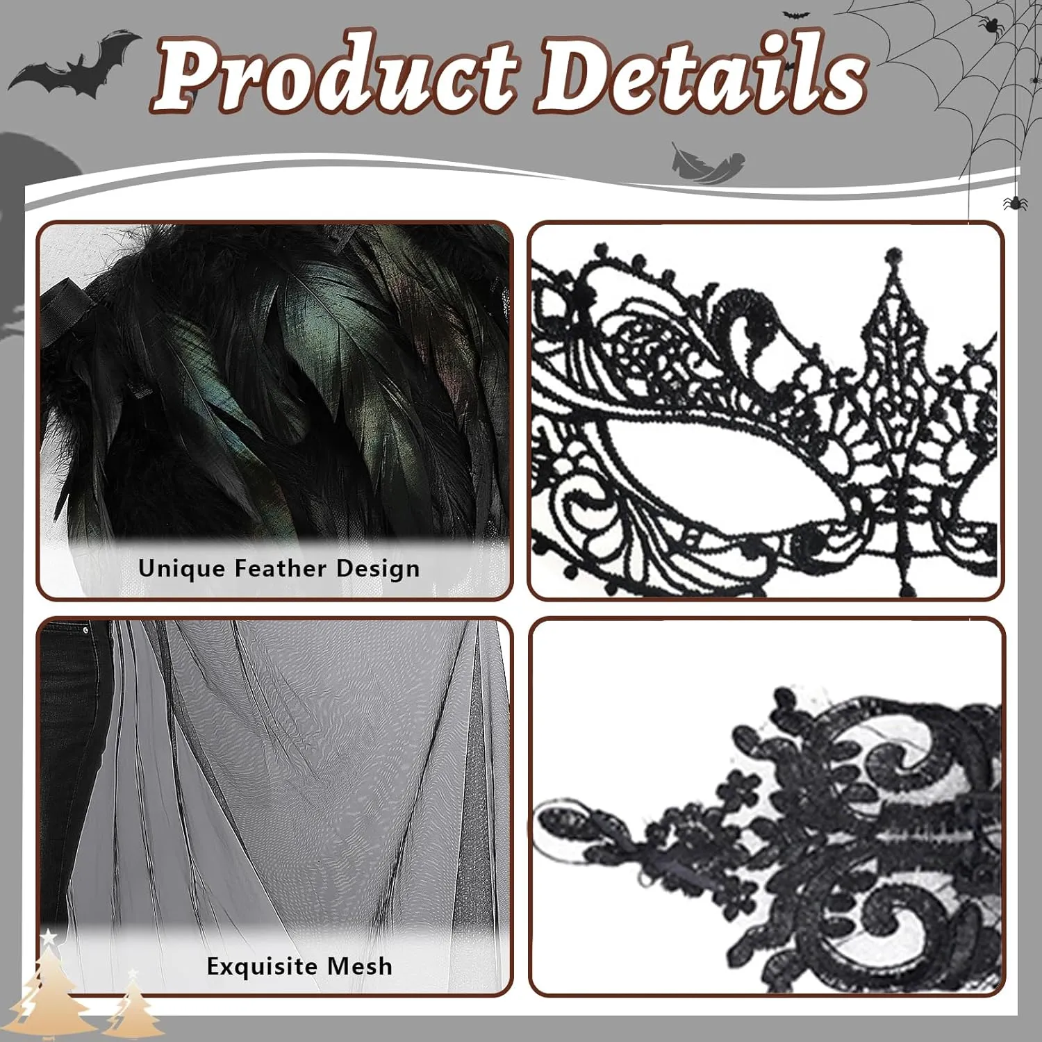 Gothic Feather Cape Black Tulle Cape Sheer Cloak Crow Feather Shawl Halloween Masquerade Venetian Carnival Costume