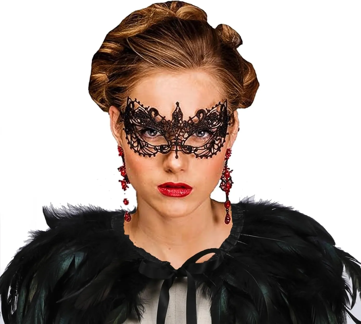 Gothic Feather Cape Black Tulle Cape Sheer Cloak Crow Feather Shawl Halloween Masquerade Venetian Carnival Costume