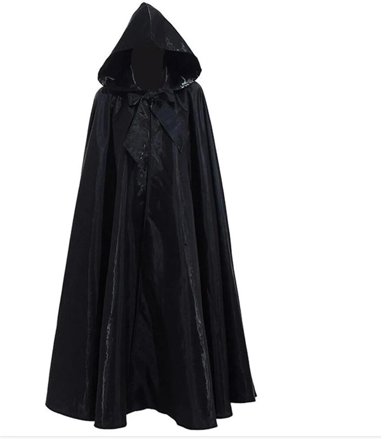 Gothic Hooded Cloak for Women Halloween Costume Medieval Solid Color Cape Steampunk Drawstring Robe Renaissance Coat