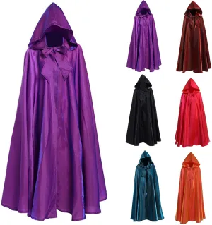 Gothic Hooded Cloak for Women Halloween Costume Medieval Solid Color Cape Steampunk Drawstring Robe Renaissance Coat