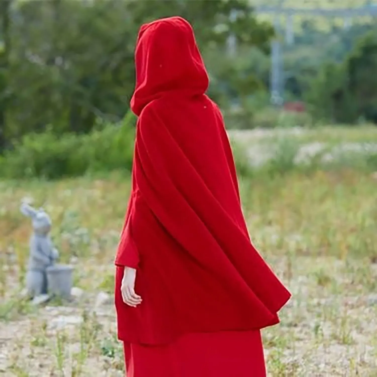 Gothic Hooded Cloak for Women Halloween Solid Open Front Pea Coat Cardigan Midi Batwing Poncho Cape Coat