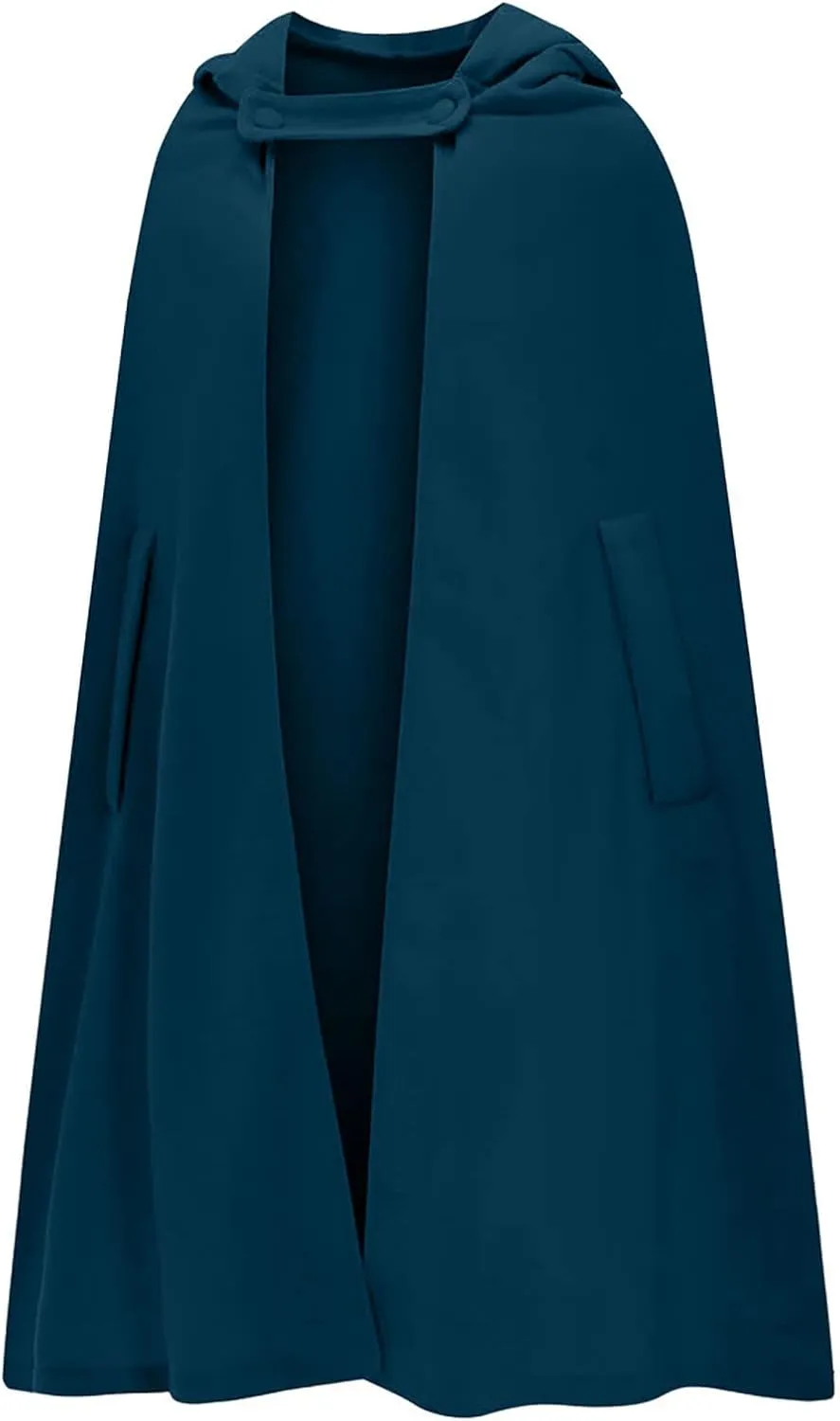 Gothic Hooded Cloak for Women Halloween Solid Open Front Pea Coat Cardigan Midi Batwing Poncho Cape Coat