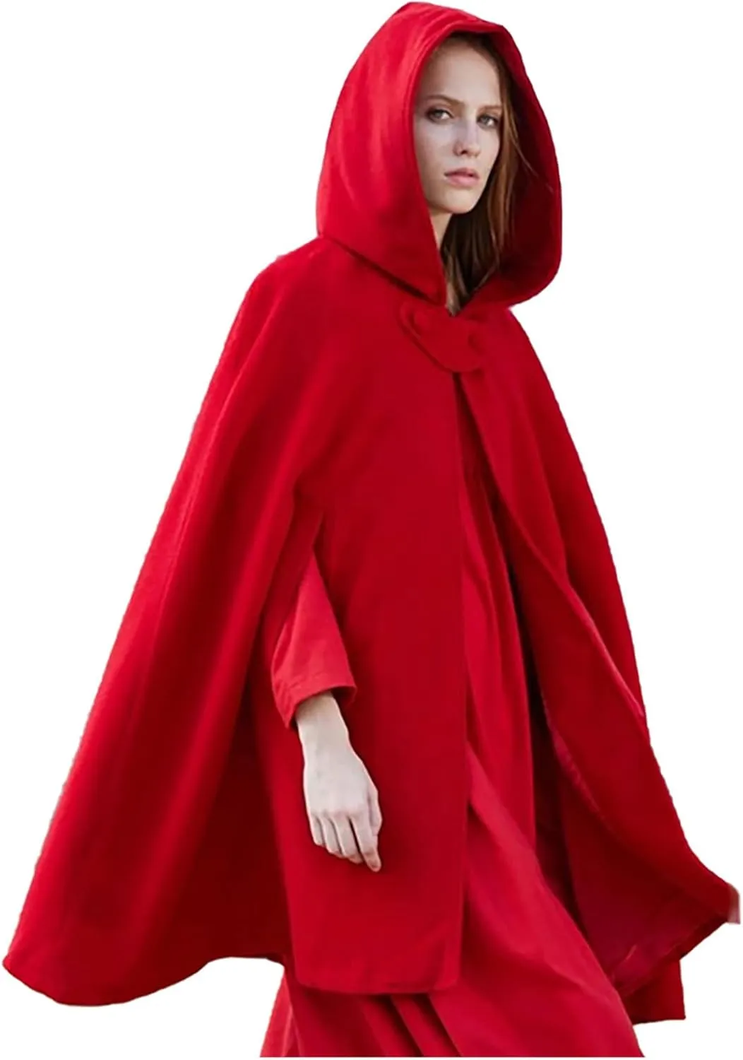 Gothic Hooded Cloak for Women Halloween Solid Open Front Pea Coat Cardigan Midi Batwing Poncho Cape Coat