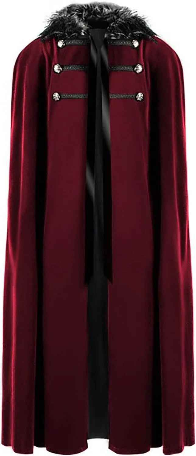 Gothic Long Cloak Men's Autumn and Winter Long Cloak Large Trench Coat Halloween Robe Costume Tunic Lapel Uniform
