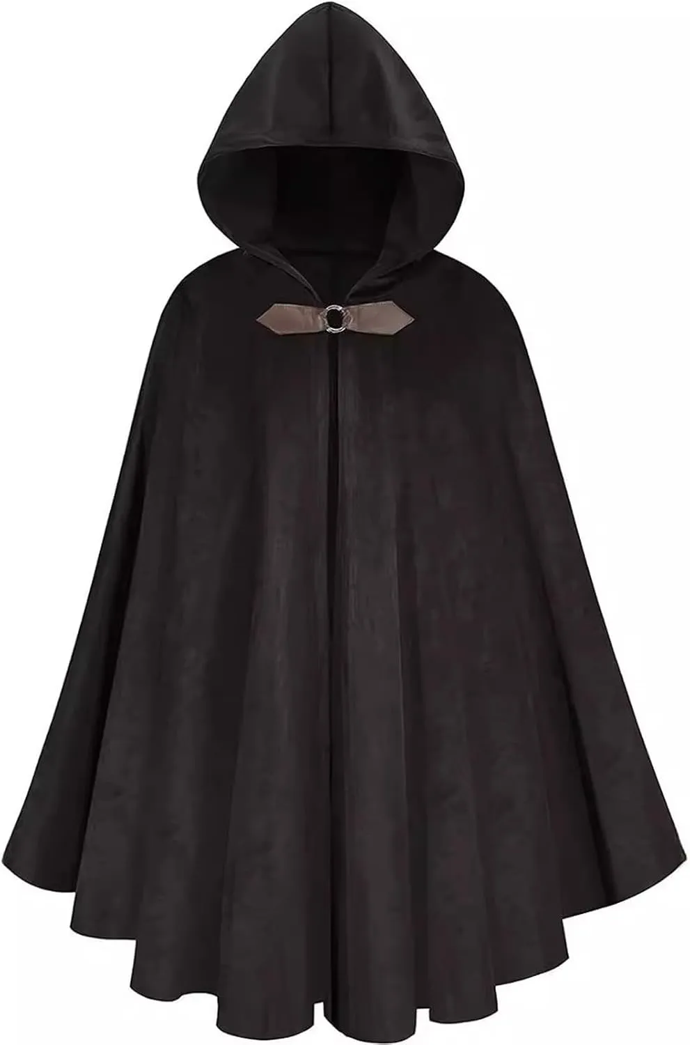 Gothic Medieval Deer Suede Hooded Cloak Cape - Renaissance Vintage Capelet for Halloween Sorcerer Costume
