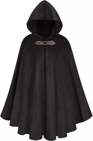 Gothic Medieval Deer Suede Hooded Cloak Cape - Renaissance Vintage Capelet for Halloween Sorcerer Costume