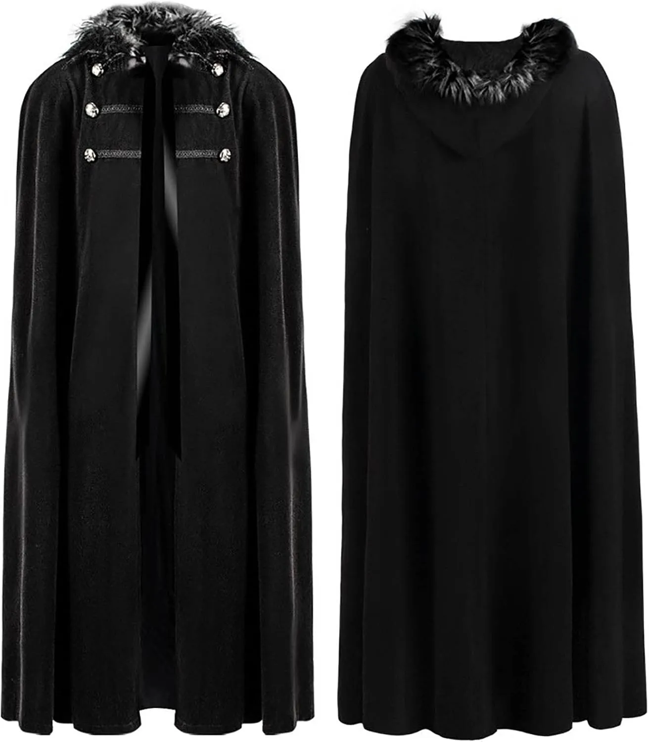Gothic Vikings Woolen Cape Women Men Faux Fur Collar Hooded Long Cloak Vintage Steampunk Cape Outwear for Halloween