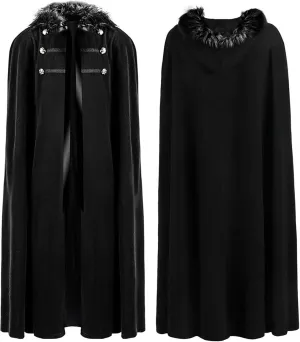 Gothic Vikings Woolen Cape Women Men Faux Fur Collar Hooded Long Cloak Vintage Steampunk Cape Outwear for Halloween