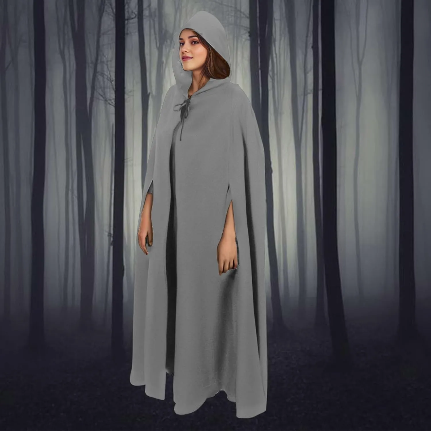 Gothic Witch Hooded Cloak for Women Men Halloween Cosplay Costume Cloak Adult Unisex Maxi Cape Trench Coat with Hood