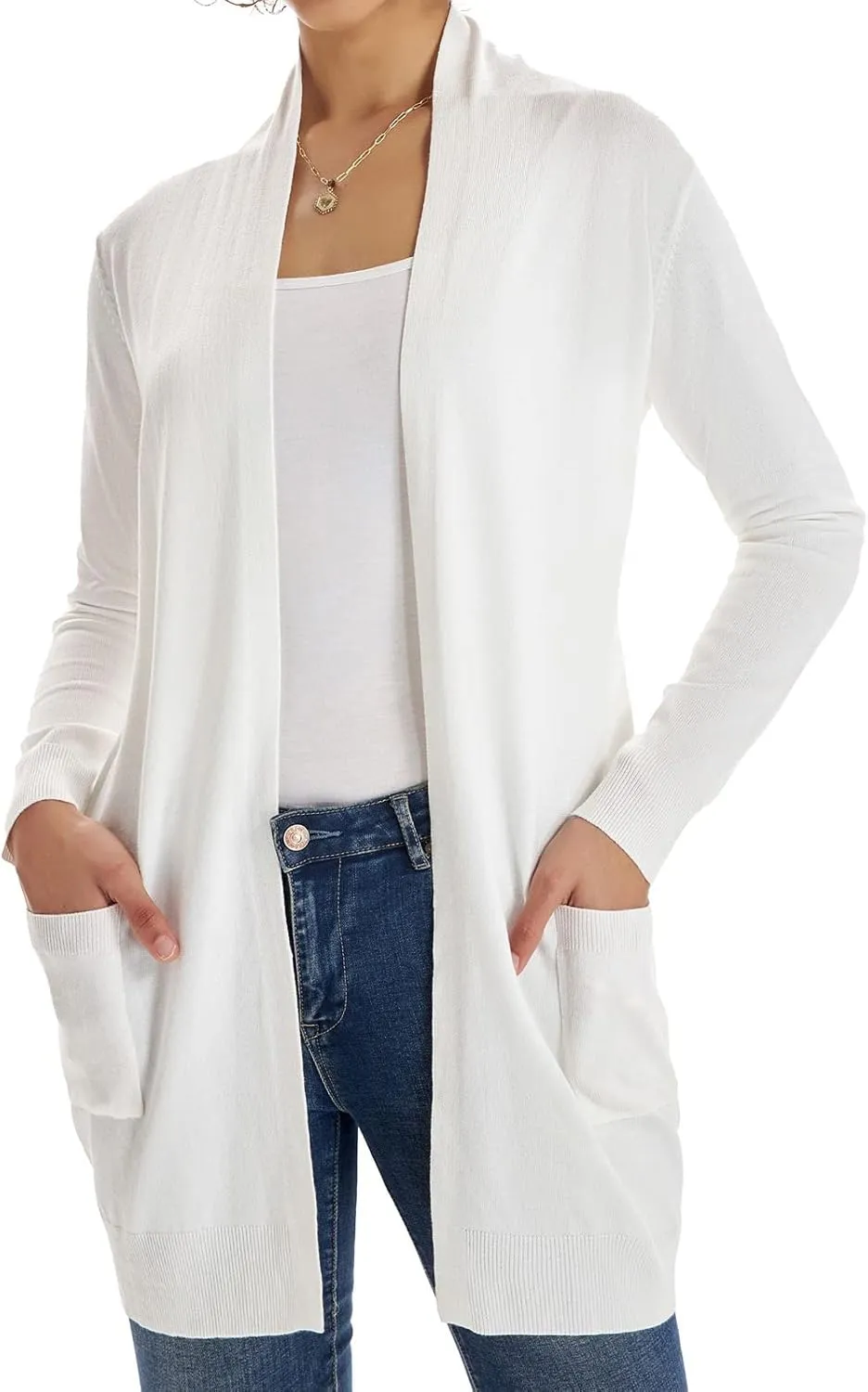 GRACE KARIN Essential Solid Open Front Long Knited Cardigan Sweater for Women