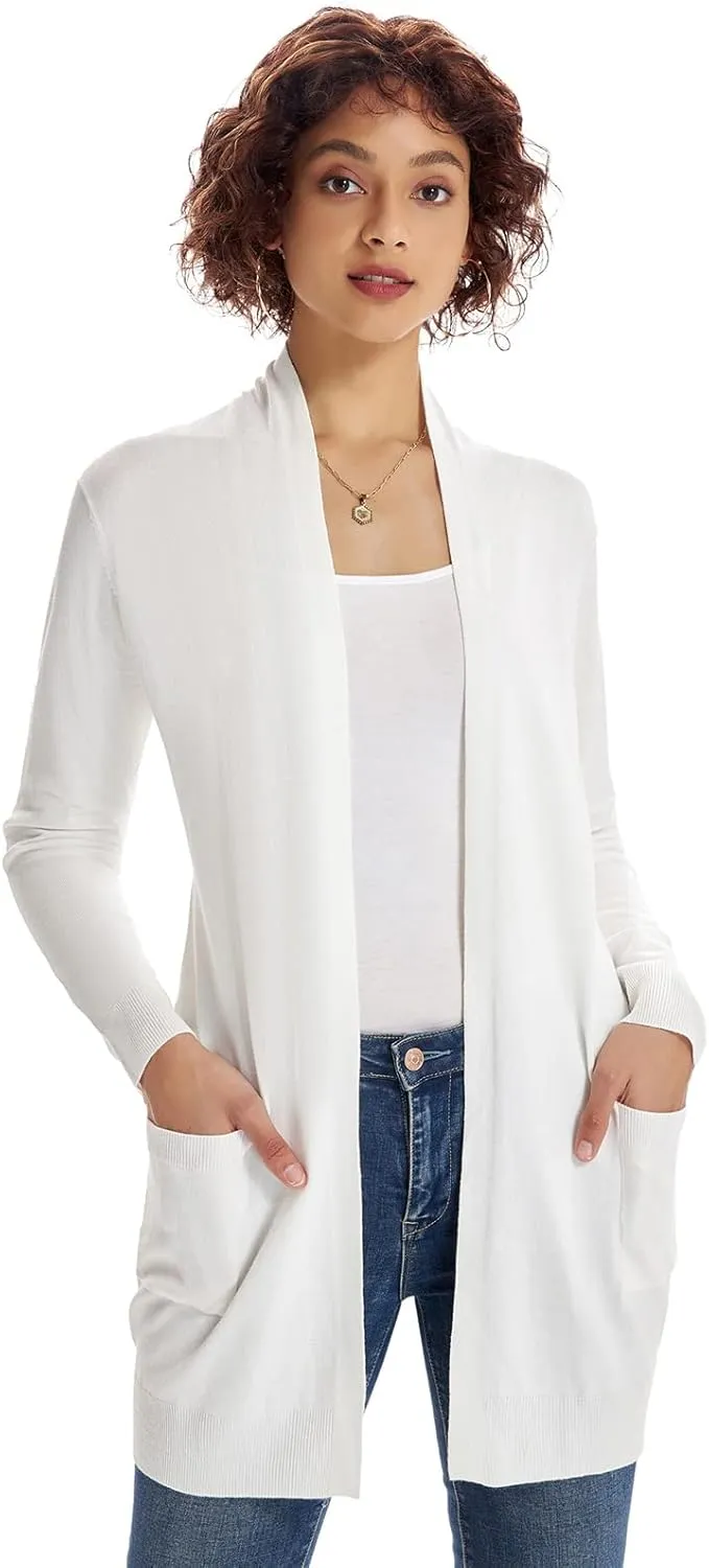 GRACE KARIN Essential Solid Open Front Long Knited Cardigan Sweater for Women
