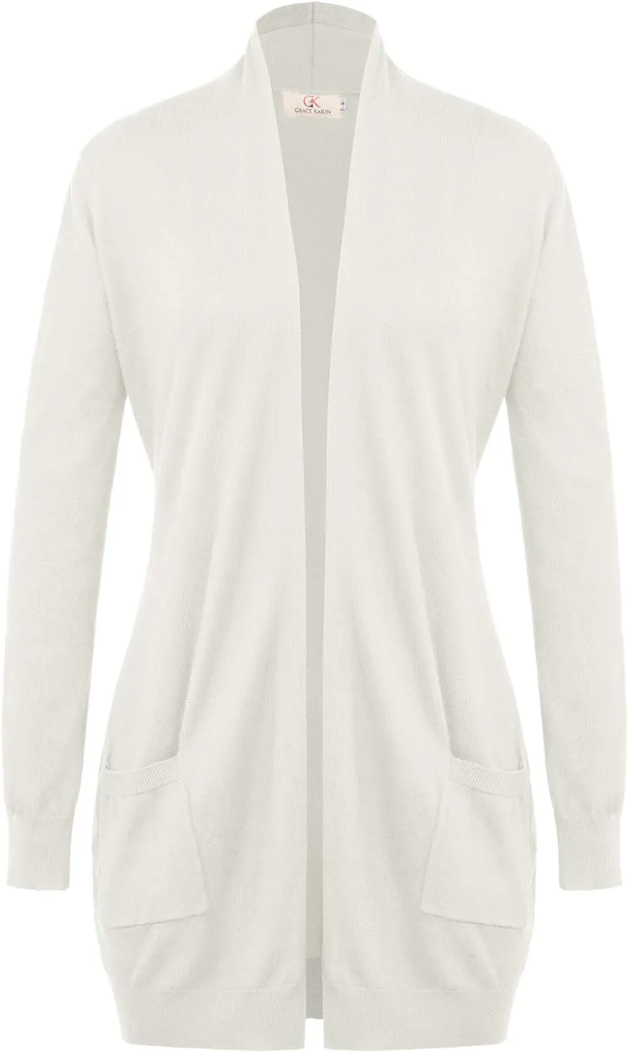 GRACE KARIN Essential Solid Open Front Long Knited Cardigan Sweater for Women