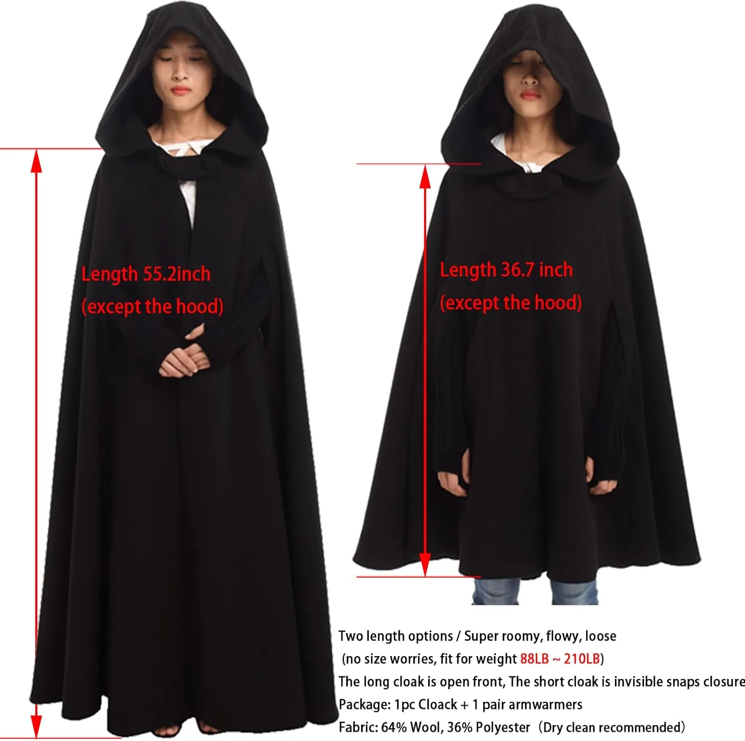GRACEART Women's Hood Woolen Cape Bridal Wedding Winter Cloak Plus Size Thick Coat