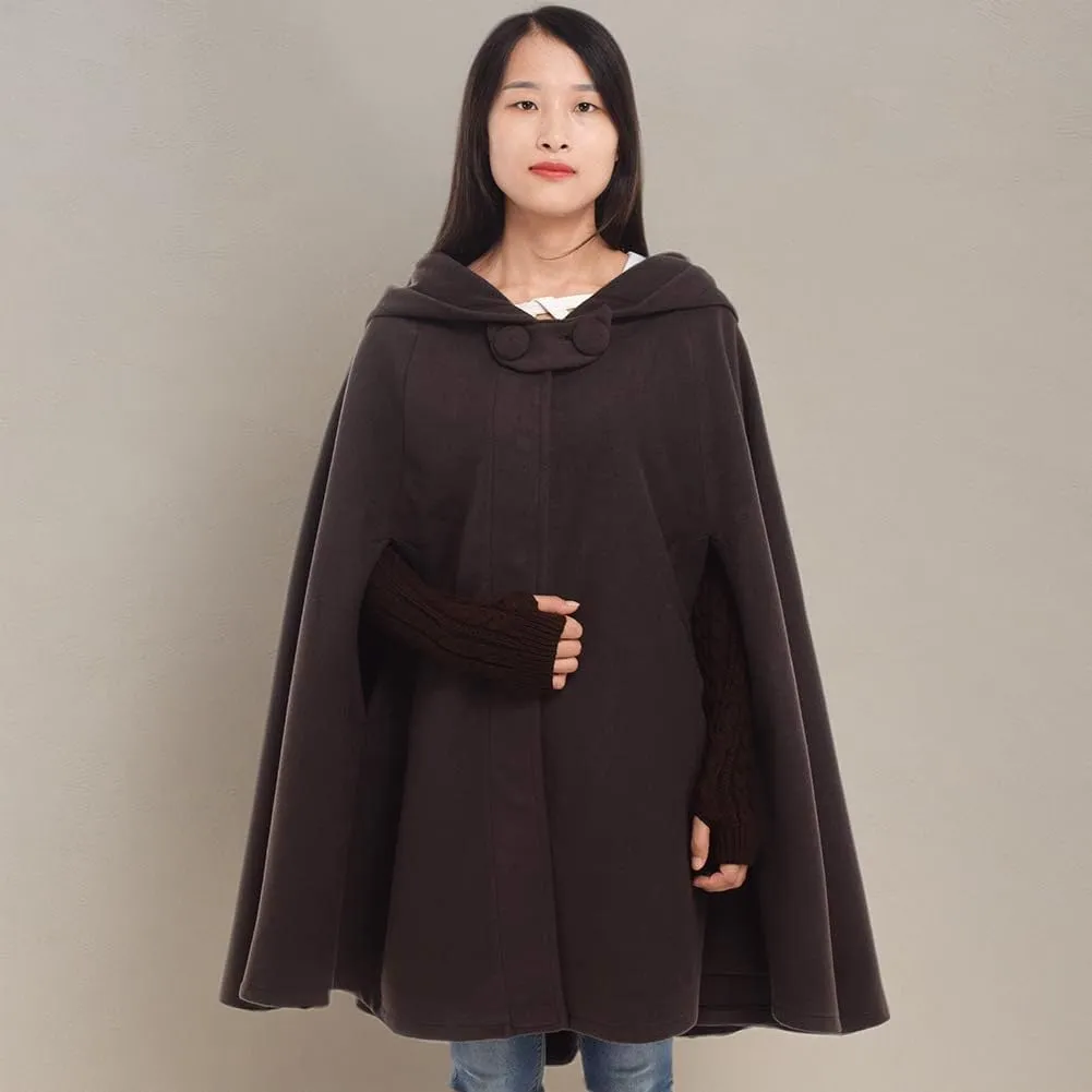 GRACEART Women's Hood Woolen Cape Bridal Wedding Winter Cloak Plus Size Thick Coat