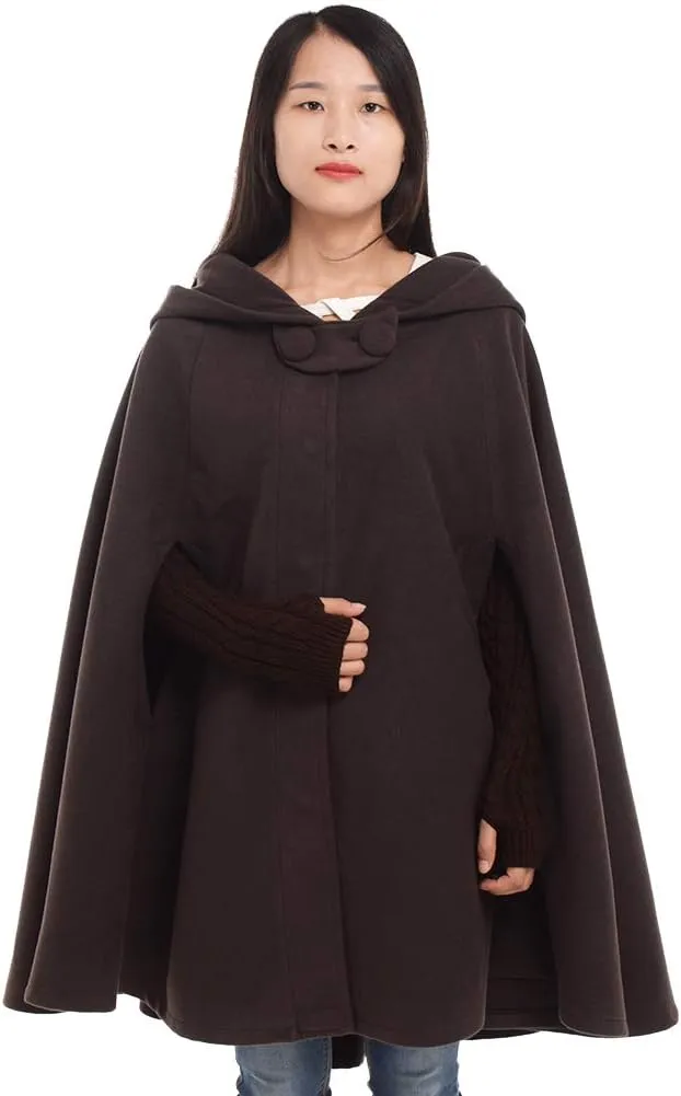 GRACEART Women's Hood Woolen Cape Bridal Wedding Winter Cloak Plus Size Thick Coat