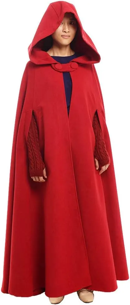 GRACEART Women's Hood Woolen Cape Bridal Wedding Winter Cloak Plus Size Thick Coat