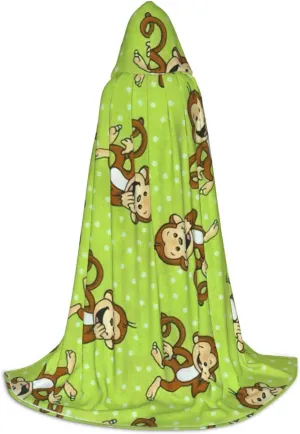 Green Smart Monkey Print Halloween Hooded Cape Cosplay Cape & Witch Cloak - Unisex Halloween Hooded Cloak
