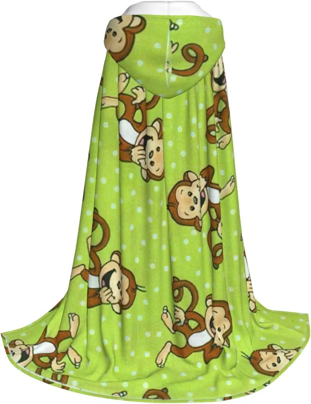 Green Smart Monkey Print Halloween Hooded Cape Cosplay Cape & Witch Cloak - Unisex Halloween Hooded Cloak