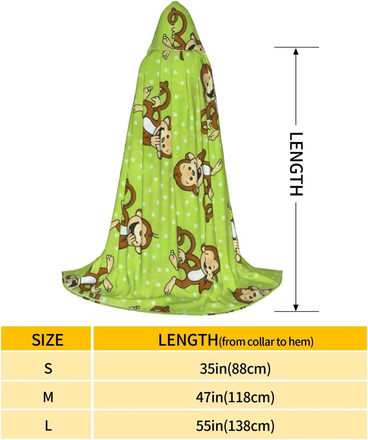 Green Smart Monkey Print Halloween Hooded Cape Cosplay Cape & Witch Cloak - Unisex Halloween Hooded Cloak